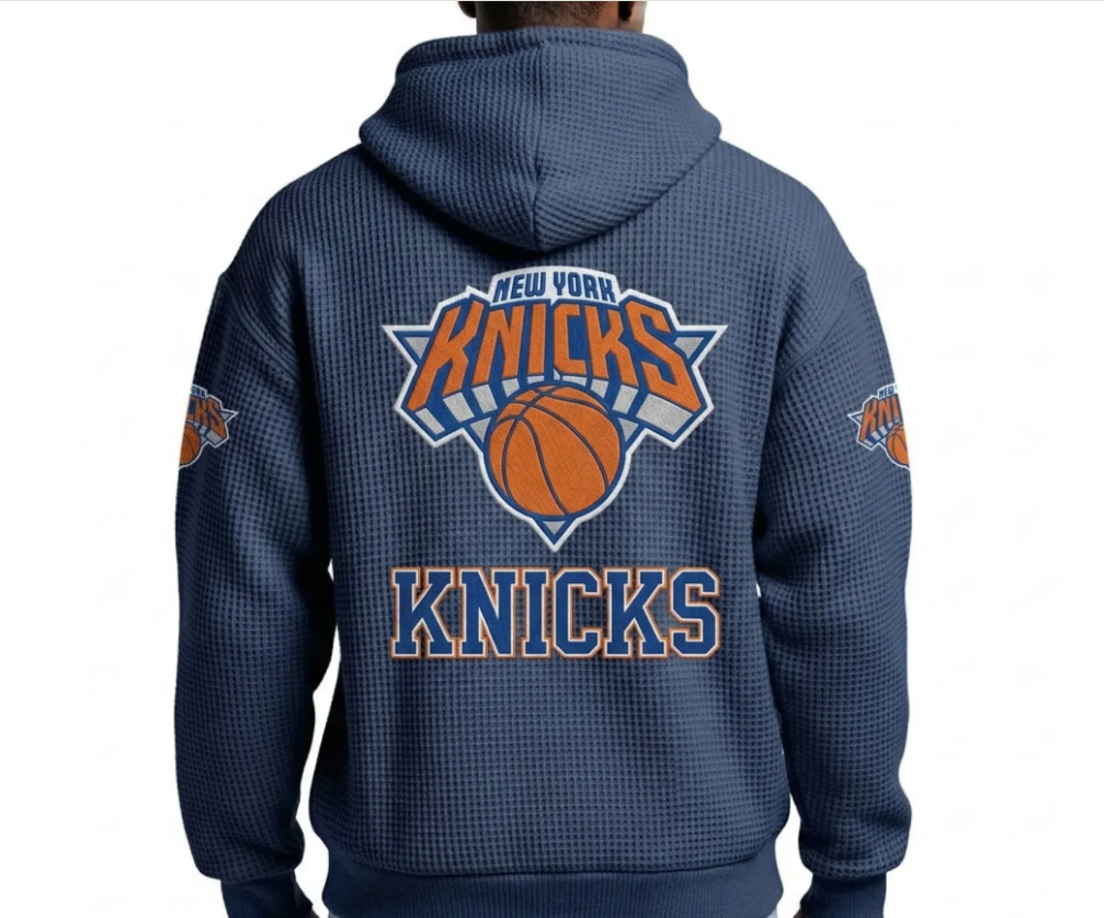 New York Knicks New York EST 1946 Printed Waffle Quarter Zip Basketball Fan Hoodie