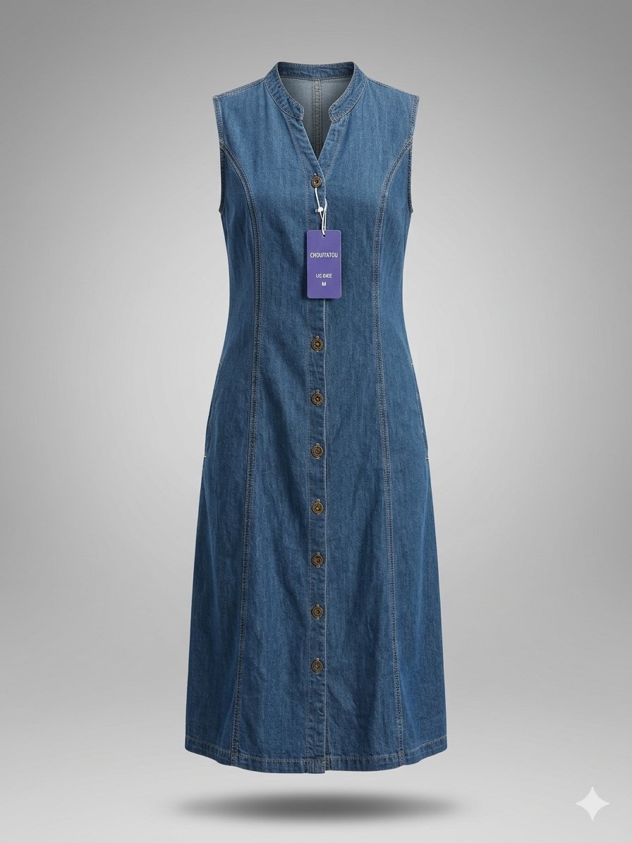 Denim Woman's Dress - Sleeveless