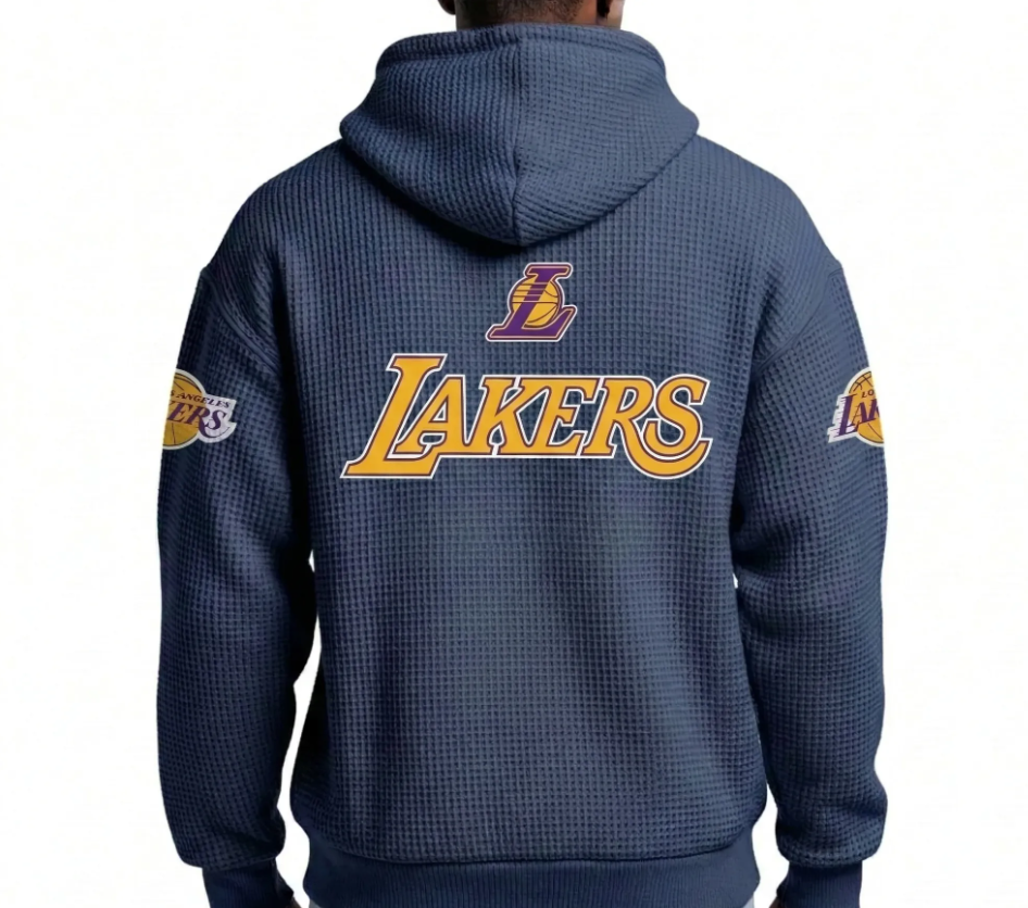 Los Angeles Lakers EST 1947 Printed Waffle Quarter Zip Basketball Fan Hoodie