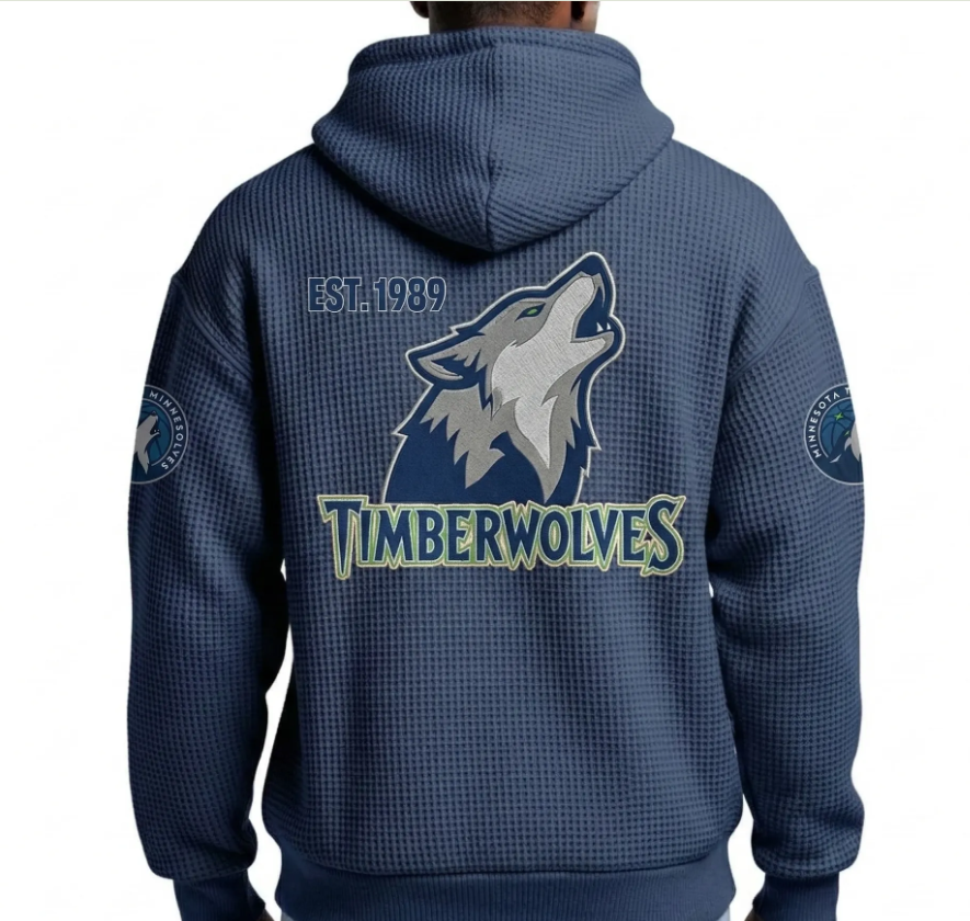 Minnesota Timberwolves EST 1989 Printed Waffle Quarter Zip Basketball Fan Hoodie